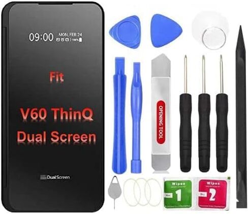 استبدال الزجاج الأمامي V60 ThinQ مع أجزاء الشريط المثبتة مسبقًا والزجاج الخلفي لتغطية حافظة LG V60 ThinQ ذات الشاشة المزدوجة + الأدوات (أسود) in Kuwait