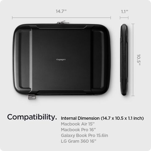 حافظة لاب توب واقية من Spigen Rugged Armor Pro متوافقة مع جهاز MacBook Air الجديد 15 بوصة M3 2024 / MacBook Pro 16 بوصة M3/M3 Pro/M3 Max وMacBook Air 15 بوصة M2 2023 - أسود in Kuwait