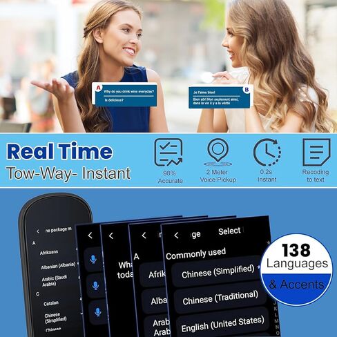 جهاز مترجم، مترجم صوتي محمول، مترجم فوري للصور الصوتية عبر الإنترنت في اتجاهين، 138 لغة ترجمة ذكية، 17 ترجمة دون اتصال بالإنترنت، مناسب لتعلم الأعمال أثناء السفر in Kuwait