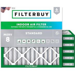 Filterbuy 16x16x1 Air Filter MERV 8 Dust Defense (6-Pack), Pleated HVAC AC Furnace Air Filters Replacement (Actual Size: 15.75 x 15.75 x 0.75 Inches)