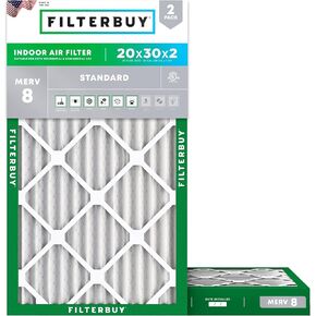 Filterbuy 20x30x2 Air Filter MERV 8 Dust Defense (2-Pack), Pleated HVAC AC Furnace Air Filters Replacement (Actual Size: 19.75 x 29.75 x 1.75 Inches)