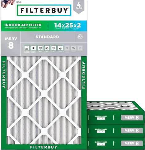 Filterbuy 16x20x2 Air Filter MERV 8 Dust Defense (4-Pack), Pleated HVAC AC Furnace Air Filters Replacement (Actual Size: 15.50 x 19.50 x 1.75 Inches) in Kuwait