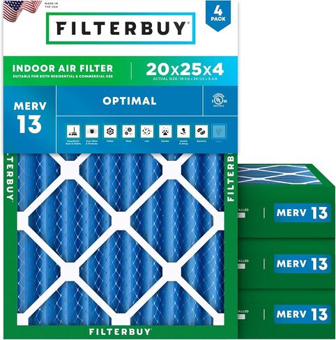 فلتر الهواء 16x25x4 من MERV 13 الحماية الأمثل (4 عبوات)، استبدال مرشحات الهواء الفرن HVAC المطوية (الحجم الفعلي: 15.38 x 24.38 x 3.63 بوصة) in Kuwait