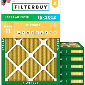 Filterbuy 16x20x2 Air Filter MERV 11 Allergen Defense (6-Pack), Pleated HVAC AC Furnace Air Filters Replacement (Actual Size: 15.50 x 19.50 x 1.75 Inches)