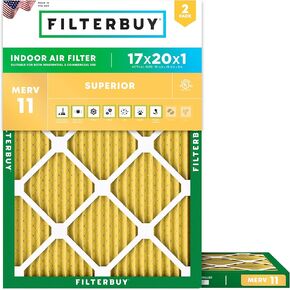 Filterbuy 17x20x1 Air Filter MERV 11 Allergen Defense (2-Pack), Pleated HVAC AC Furnace Air Filters Replacement (Actual Size: 16.50 x 19.50 x 0.75 Inches)