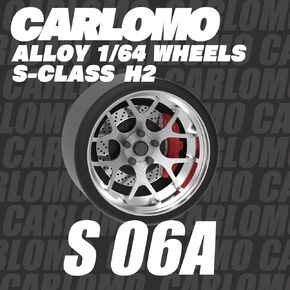 Carlomo 1/64 Scale S-Class Alloy Wheels Rubber Tires with Axles Detail Up Kits (4pcs/1 Kit) Modified Parts for 1:64 Diecast Model Cars (S06-D)