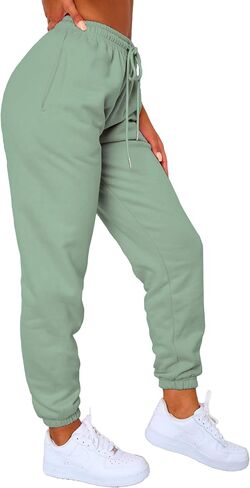 Waitfairy Womens Winter High Waisted Sweatpants Drawstring Jogger Sweat Pants Cinch Bottom Workout Trousers in Kuwait