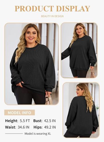 Eytino Women Plus Size Sweatshirts Long Sleeve Crew Neck Casual Oversized Soft Pullover Tops Shirts(1X-5X) in Kuwait