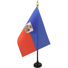علم طاولة هايتي من AZ FLAG مقاس 10.16 سم × 15.24 سم - علم مكتب هايتي 15 × 10 سم - قمة رمح ذهبية