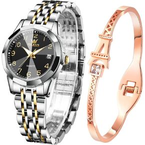 OLEVS Womens Watch Gifts Set with Bracelet Rose Gold for Lady Female Minimalist Simple Slim Thin Casual Dress Analog Quartz Wrist Watches Waterproof Two Tone