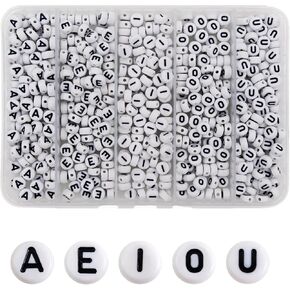 Amaney Vowel Letter Beads A 100pcs 7x4mm White Round Acrylic Gold Alphabet for Bracelet Jewelry Making