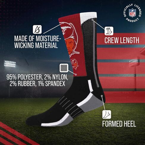FBF NFL Youth V Curve Socks - Machine Washable - Poly-spandex blend - Perfect Fit and Durability for Active Young Athletes (Tampa Bay Buccaneers - Black) in Kuwait