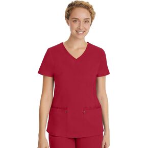 مجموعة فرك الأيدي العلاجية للنساء مع 7 جيوب، توب فرك برقبة على شكل حرف V 2245 وبنطلون مقشر بحزام خصر 9133، أحمر - توب XL/بنطلون صغير الحجم XL in Kuwait