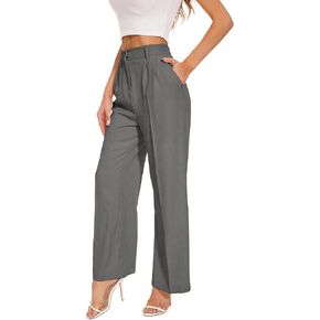 FUNYYZO Women's Wide Leg Pants High Elastic Waisted in The Back Business Work Trousers Long Straight Suit Pants