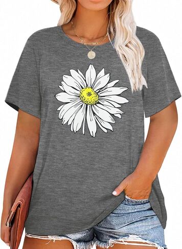 HDLTE Plus Size Tops for Women Casual Short Sleeve Graphic Tee Shirts Oversized Tee Tops in Kuwait