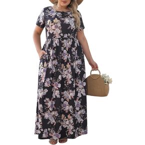 Nemidor Women Short Sleeve Loose Plain Casual Plus Size Long Maxi Dress with Pockets