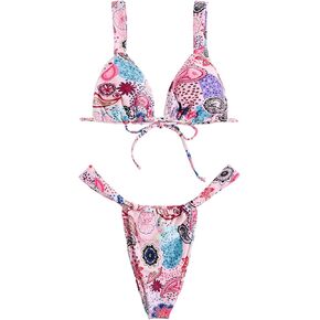 المرأة عالية الخصر مجموعة البكيني الأزهار طباعة السباغيتي حزام Smocked اللاسلكية ثوب السباحة ملابس السباحة 2 قطعة مجموعة in Kuwait