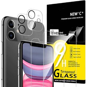 NEW'C [4 عبوات، 2 × واقي شاشة زجاجي لهاتف iPhone 14 (6,1 بوصة) و2 × واقي عدسة الكاميرا، مقاوم للخدش، لا يوجد فقاعات هواء، متين للغاية، زجاج مقسى بصلابة 9H in Kuwait