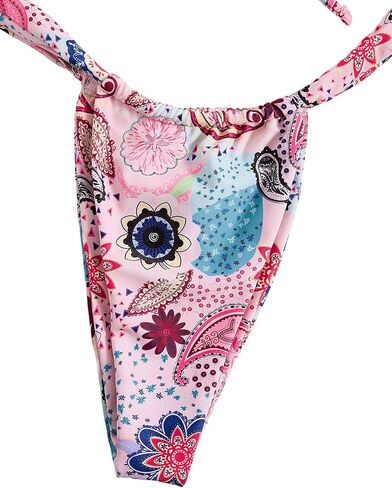 Women's High Waisted Bikini Set Floral Print Spaghetti Strap Smocked Wireless Bathing Suit Swimsuit 2 Piece Set in Kuwait