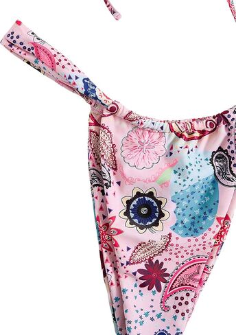 Women's High Waisted Bikini Set Floral Print Spaghetti Strap Smocked Wireless Bathing Suit Swimsuit 2 Piece Set in Kuwait