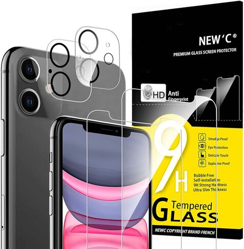 NEW'C [4 Pack, 2 x Glass Screen Protector for iPhone 14 (6,1") and 2 x Camera lens Protector, Scratch-Resistant, No Air Bubbles, Extremely Durable, 9H Hardness Tempered Glass in Saudi Arabia