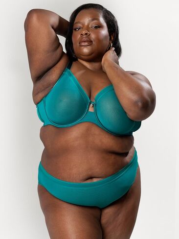 Curvy Couture Women's Sheer Mesh High Cut Brief Panty, Vintage Blue in Kuwait