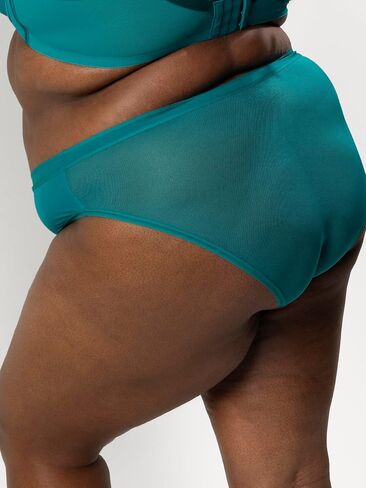 Curvy Couture Women's Sheer Mesh High Cut Brief Panty, Vintage Blue in Kuwait