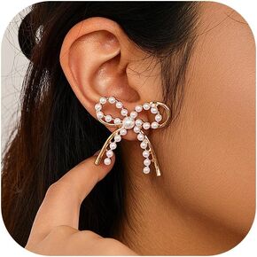 Bow Earrings for Women Gold Silver Bow Drop Dangle Earrings Pearl Bow Earrings Ribbon Stud Earrings Wedding Party Christmas Jewelry Gifts