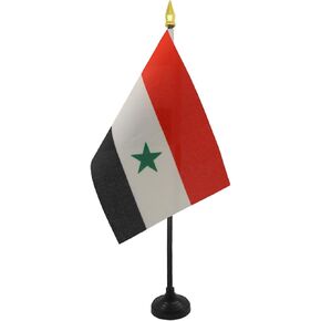 AZ FLAG Syria Table Flag 4'' x 6'' - Syrian Desk Flag 15 x 10 cm - Golden Spear top