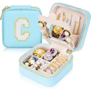 Initial Travel Jewelry Box Case Organizer, Teen Girls Gifts, Small Personalized Preppy Birthday Christmas Gifts for Girls Women Wife, Ring Necklace Earring Organizer Box, Purple M