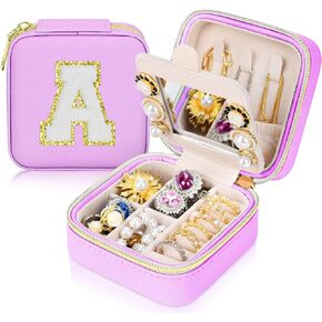 Initial Travel Jewelry Box Case Organizer, Teen Girls Gifts, Small Personalized Preppy Birthday Christmas Gifts for Girls Women Wife, Ring Necklace Earring Organizer Box, Purple M in Saudi Arabia