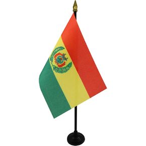 AZ FLAG Bolivia Table Flag 4'' x 6'' - Bolivian Desk Flag 15 x 10 cm - Golden Spear top