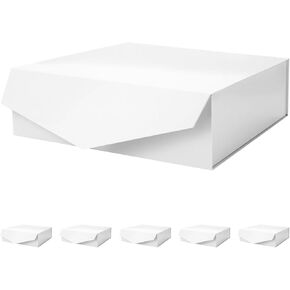 6 صناديق هدايا من PACKHOME مقاس 9x6.5x3.8 بوصة، صناديق وصيفة العروس، صناديق مستطيلة قابلة للطي مع أغطية مغناطيسية لتغليف الهدايا (أبيض غير لامع، نسيج محبب)