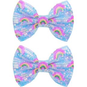 4th of July Hair Bows Clips Blue Glitter Girls Hair Accessories Little Baby Alligator Clips Hair Barrettes for Kids Sparkly Cheer Hair Ribbon Teens Gift Bling USA Flag Hairpin