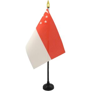 AZ FLAG Singapore Table Flag 4'' x 6'' - Singaporean Desk Flag 15 x 10 cm - Golden Spear top