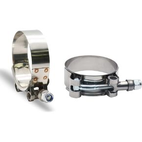 2Pcs 1 1/2 Inch T-Bolt Hose Clamps for Range 43-49mm, Stainless Steel T Clamp Adjustable Turbo Clamps Intercooler Hose Clamp for 1.5" ID