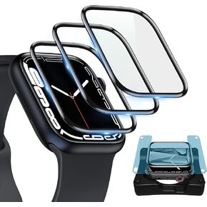 YMHML 3 Pack Screen Protector for Apple Watch 44mm SE Series 6 series 5 series 4, 3D Curved Edge Full Coverage Waterproof HD Clear Soft Film for iWatch 44mm Accessories with Easy Installation Frame