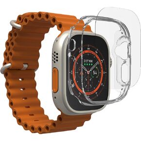 ZAGG InvisibleShield Glass Fusion 360 for Apple Watch Ultra, Watch Size: 49mm Face, Integrated Bumper and Flexible Hybrid Screen Protector for 360-degree protection – Smudge Resistant - Clear Bumper