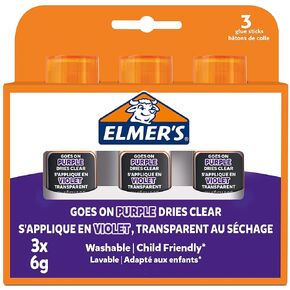 Elmer's Disappearing Purple Glue Sticks | Dries Clear | Great for Schools & Crafting | Washable & Child-Friendly | 6g | 3 Count