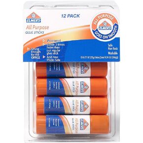 Elmer's Disappearing Glue Stick, 0.77 oz, Applies White, Dries Clear, 12/Pack