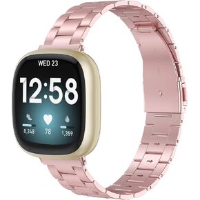 Wearlizer Compatible with Fitbit Versa 4/3 Bands/Fitbit Sense 2/Sense Bands for Women Men,Stainless Steel Ultra-Thin Lightweight Metal Replacement Starp for Versa 4/Sense 2(Soft Gold+Silver)