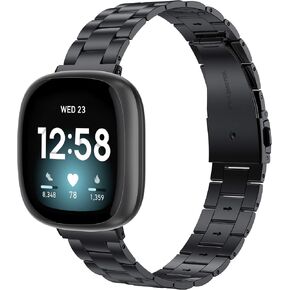 Wearlizer Compatible with Fitbit Versa 4/3 Bands/Fitbit Sense Bands for Women Men, Stainless Steel Ultra-Thin Lightweight Metal Replacement Strap for Versa 4/Sense (Soft Gold+Silver) in Kuwait