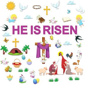 Easter Jesus He is Risen Bulletin Board Classroom Decorations, Easter Religious Jesus Resurrection Cross Cutouts Christian Religious Bible Sunday School Spring Classroom Chalkboard Wall Bulletin Decos