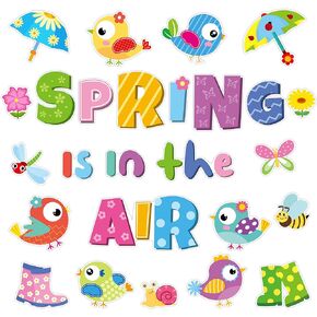 TICIAGA 73pcs Spring Boho Birds Cut-Outs, Colorful Paper Spring Is In the Air Flower Cutouts, Spring Bulletin Board Decorations, Cut-Outs Bulletin Board Decors for School Classroom Game Party Supplies
