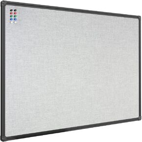 JILoffice Cork Linen Bulletin Board 36 X 24 Inch (Blue), Black Aluminum Frame Wall Mounted Board Memo Pin Board for Office Home and School