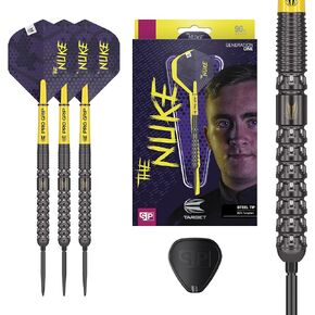 TARGET Darts Luke Littler G1 Swiss Point Steel Tip 90% Tungsten Darts Set - 22G/23G/24G - Swiss Point Darts, SP Tool Included, Player Edition The Nuke Dart Set