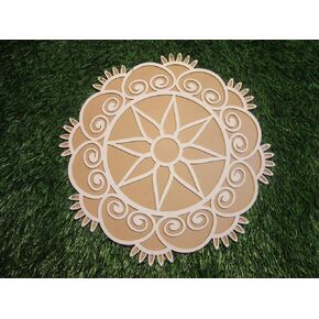 حصيرة رانجولي بتصميم اللوتس الدائرية الجاهزة DIY MDF سهلة الاستخدام، قالب رانجولي سهل ملء ألواح MDF Rangoli الخشبية لمهرجان الألوان التقليدي الهندي (الحجم: - قطر 12 بوصة)