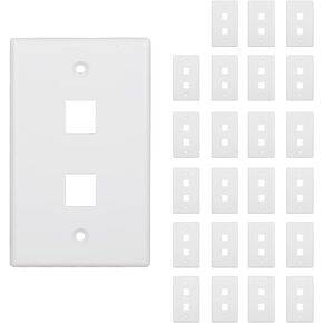 2 Ports Keystone Wall Plate, Ethernet Wall plate, RJ45 Wall plate for Low Voltage Keystone Jack and modular Insert, 24 Pack,Single port Wall Plate, White, with 48 screws Included