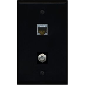 RiteAV 1 Gang Wall Plate (Black) 2 Port - Cat6 (Shielded) Coax (Black)