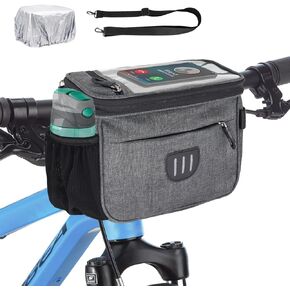 Bike Handlebar Bag, 6.8" Bike Phone Holder, Water-resistant Bike Basket, Bicycle Front Storage Bag, Bike Frame Bag for MTB Racing Road Bike, with Shoulder Strap and Rain Cover